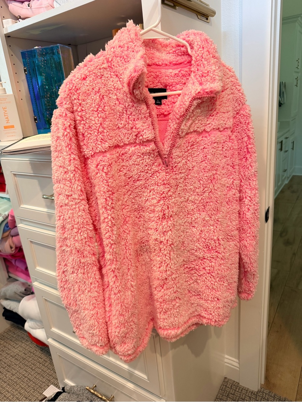 Zenana Outfitters Pink Sherpa Half-Zip Pullover